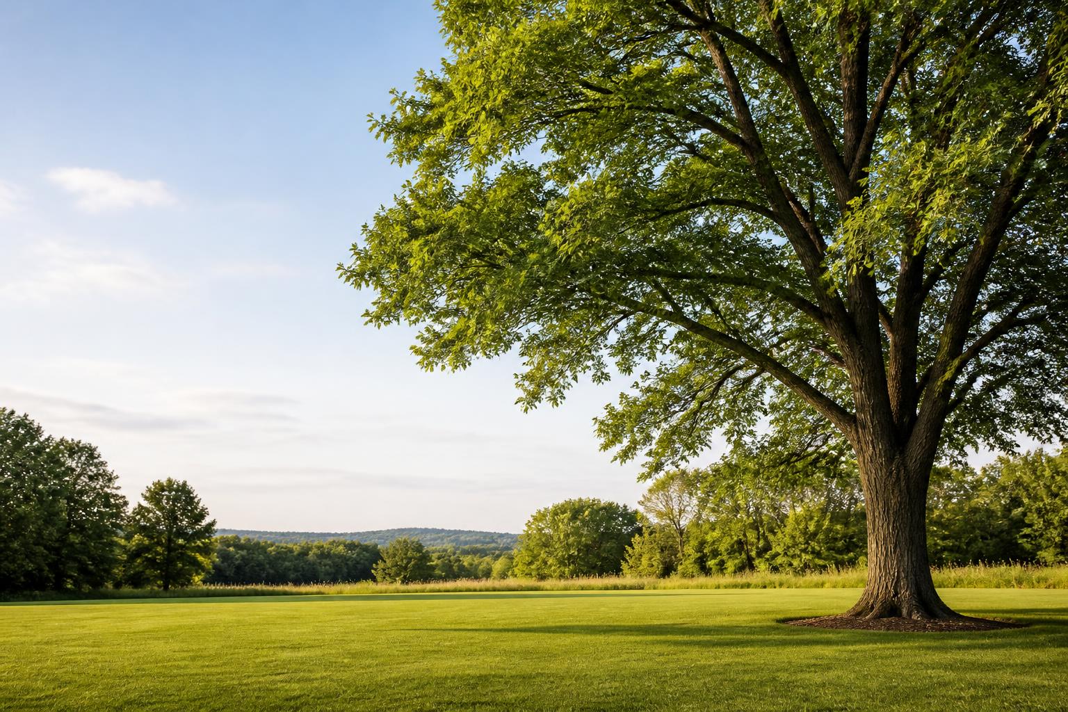 Healthy tree in a clean yard with open space for text.